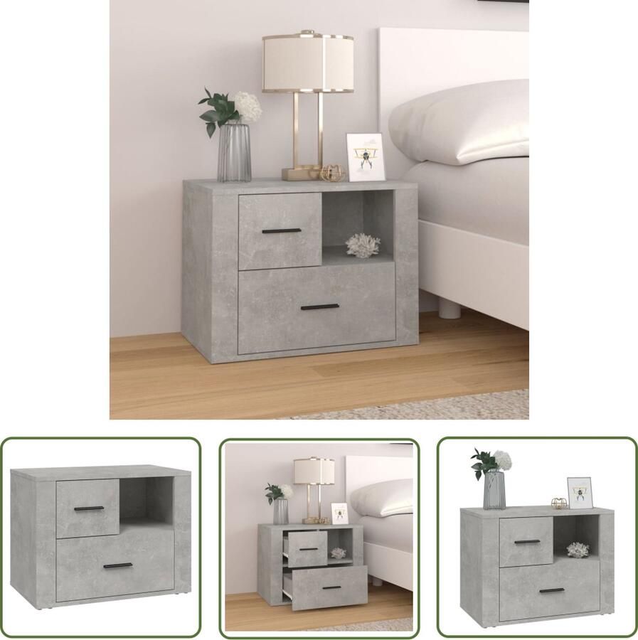 The Living Store Nachtkastje Trendy Meubels 60 x 36 x 45 cm Betongrijs Hout Nachtkastje Kastje Meubilair Slaapkamer Beton Grijs - Foto 2