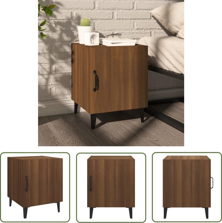 The Living Store Nachtkastje Elegant Bewerkt hout 40 x 40 x 50 cm Bruineiken Nachtkastje Kastje Houten Nachtkastje Bruine Eiken Bewerkt Hout - Foto 2