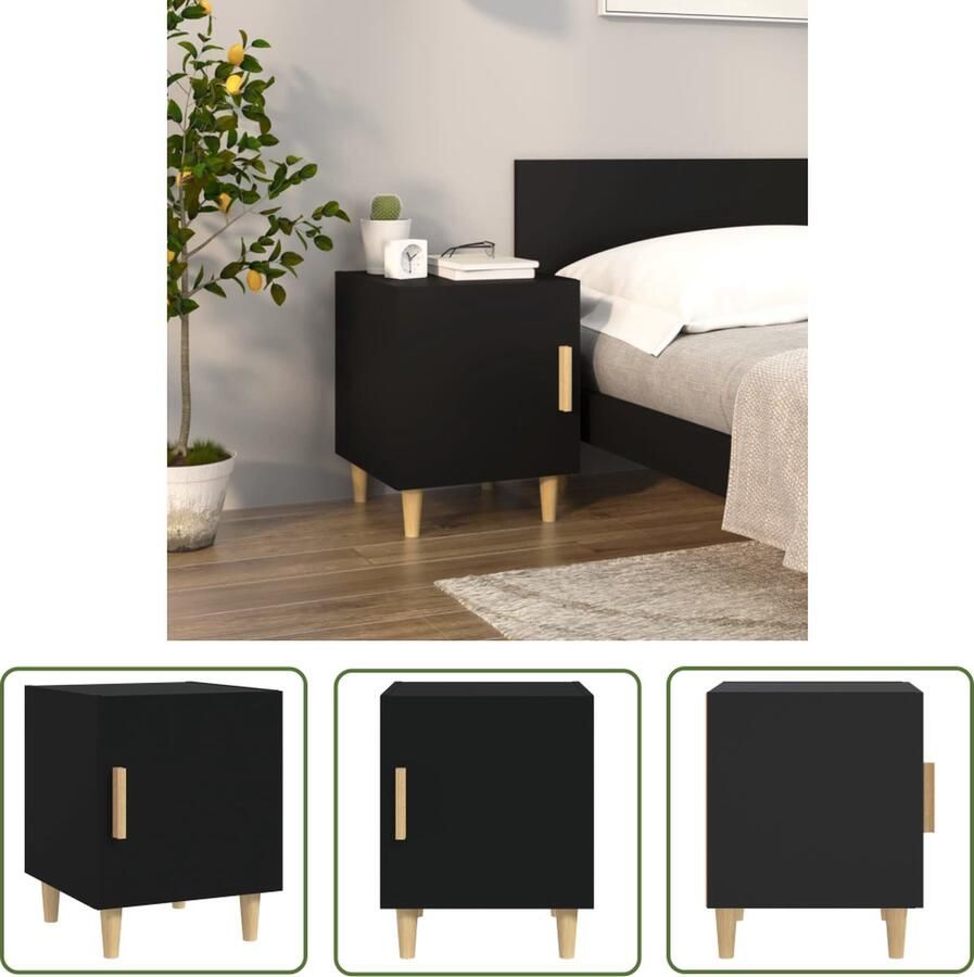 The Living Store Nachtkastje Elegant Bewerkt hout 40 x 40 x 50 cm Zwart Nachtkastje Kastje Houten Nachtkastje Slaapkamersmeubilair Nachtlamp - Foto 2