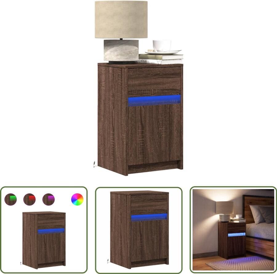 VidaXL Nachtkastje met LED-verlichting bewerkt hout bruin eikenkleur Nachtkastje Kastje Led Verlichting Bruine Eiken Kleur Houten Kast