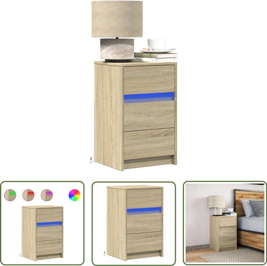 VidaXL Nachtkastje met LED-verlichting bewerkt hout sonoma eikenkleur Nachtkastje Kastje Led Verlichting Nachtlamp Bedroom Furniture