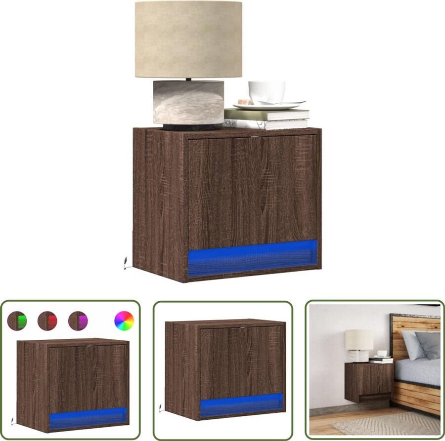 VidaXL Nachtkastje met LED's wandgemonteerd bruin eikenkleur Nachtkastje Kastje Led Lamp Bedroom Furniture Houten Kast