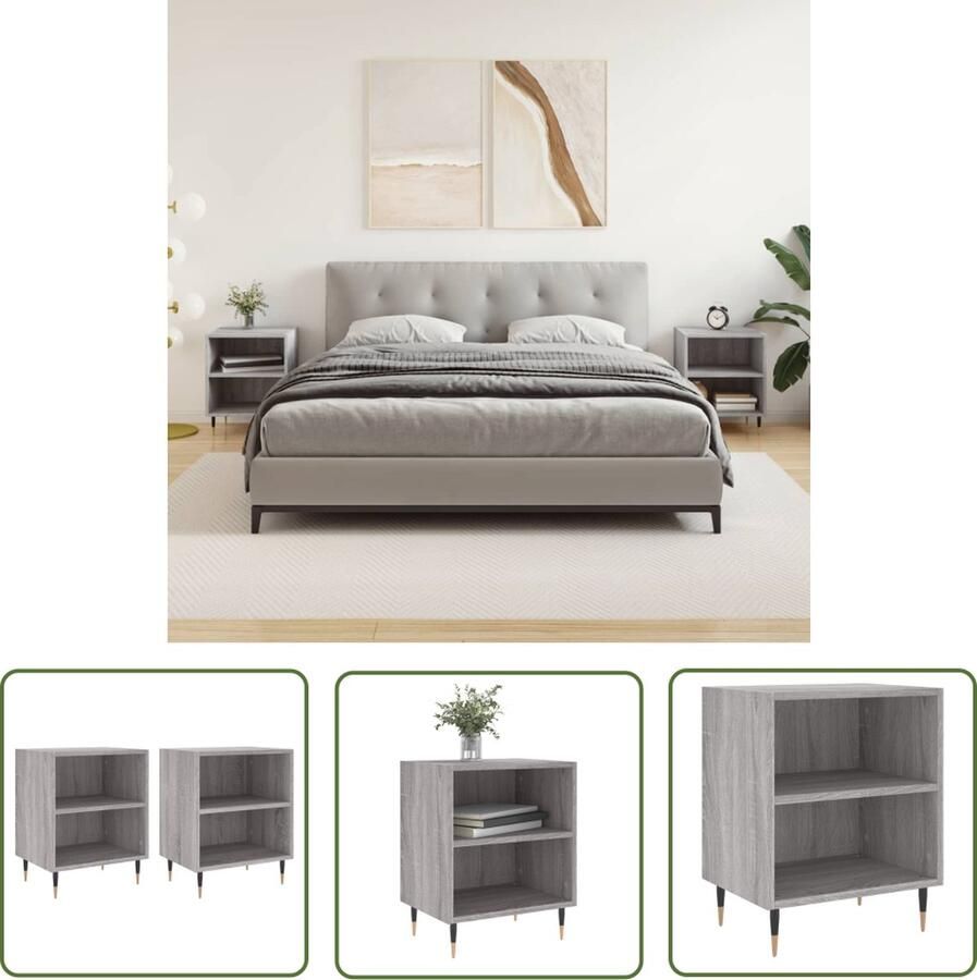 The Living Store Bedkasten Grijs Sonoma Eiken 40 x 30 x 50 cm Duurzaam materiaal Nachtkastje Kastje Houten Kast Grijze Nachttafel Salonkast - Foto 2