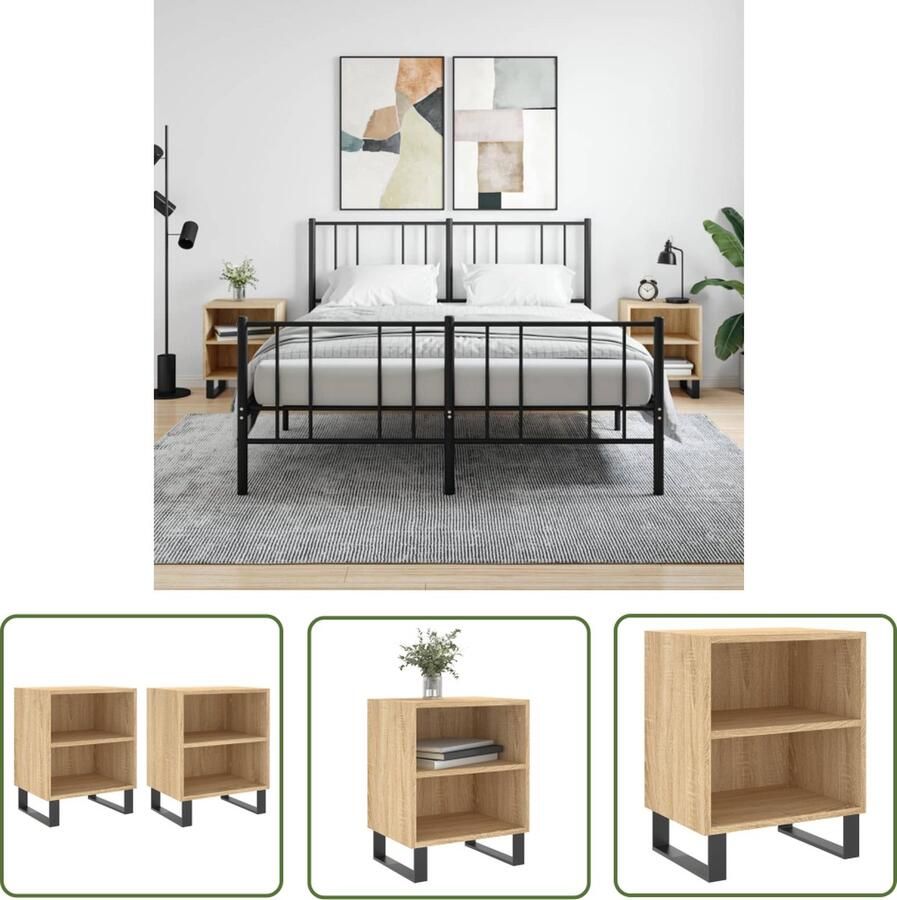 The Living Store Nachtkastje Sonoma Eiken 40 x 30 x 50 cm Duurzaam bewerkt hout en ijzer Nachtkastje Kastje Salontafel Houten Meubel Bruine Tafel - Foto 2
