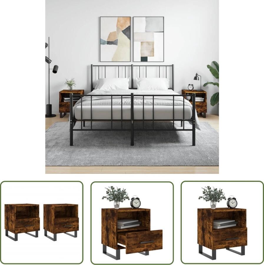 The Living Store Nachtkastjes 2 st 40x35x47 5 cm bewerkt hout gerookt eikenkleur Nachtkastje Kastje Slaapkamer Meubilair Houten Kast Bruine Kast - Foto 2