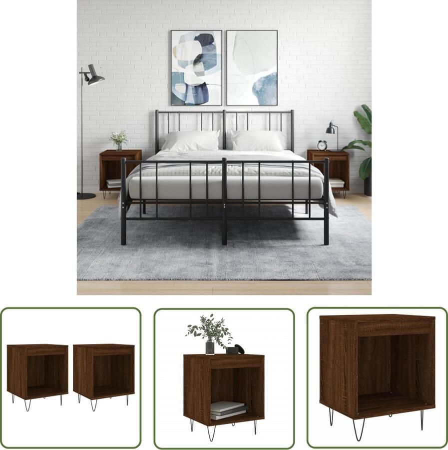 The Living Store Nachtkastjes 2 st 40x35x50 cm bewerkt hout bruin eikenkleur Nachtkastje Kastje Meubel Houten Kast Bruin Meubel