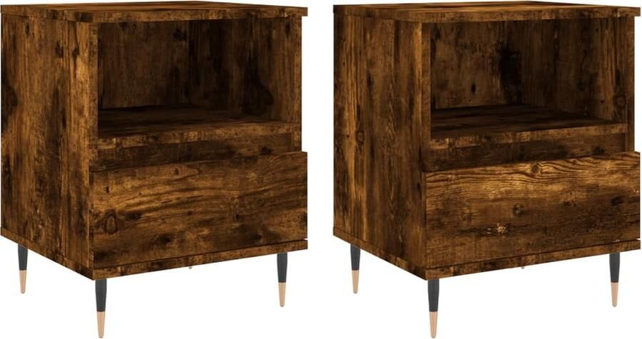 The Living Store Nachtkastjes 2 st 40x35x50 cm bewerkt hout gerookt eikenkleurig Nachtkastje Kastje Slaapkamervloerisolatie Houten Meubel Bruine Kamerdecoratie