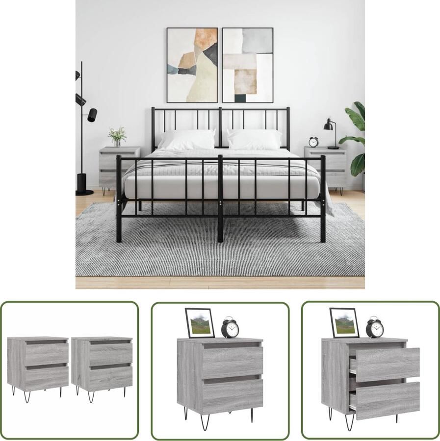 The Living Store Nachtkastjes 2 st 40x35x50 cm bewerkt hout grijs sonoma eiken Nachtkastje Kastje Slaapkamermeubel Houten Kast Grijze Kast - Foto 2