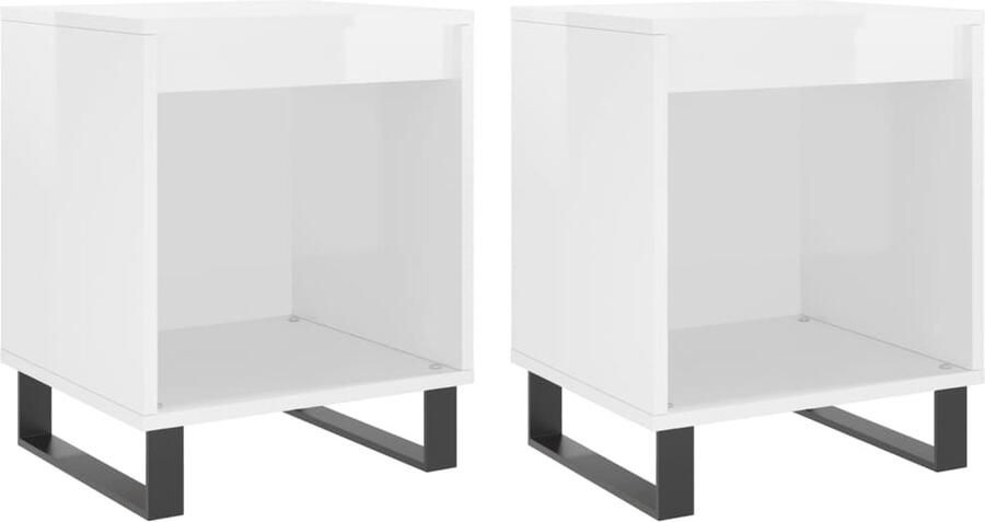 The Living Store Nachtkastjes 2 st 40x35x50 cm bewerkt hout hoogglans wit Nachtkastje Kastje Slaapkamermeubel Houten Meubel Wit Meubel