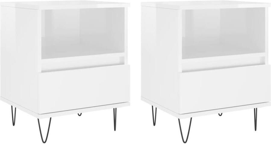 The Living Store Nachtkastjes Nachtkastje Hoogglans Wit 40 x 35 x 50 cm Met Lade en Vak Nachtkastje Kastje Slaapkamermeubel Houten Meubel Witte Meubel