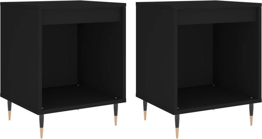 The Living Store Nachtkastjes 2 st 40x35x50 cm bewerkt hout zwart Nachtkastje Kastje Slaapkamermeubel Zwarte Meubel Houten Meubel