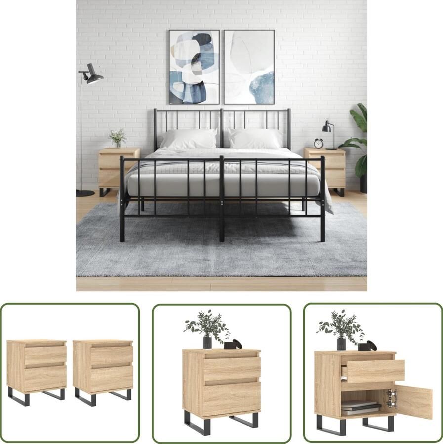 The Living Store Nachtkastjes Nachtkastje 40 x 35 x 50 cm Sonoma eiken Bewerkt hout Nachtkastje Kastje Salontafel Houten Tafel Bruine Tafel