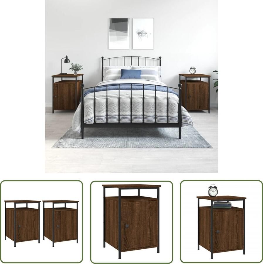 The Living Store Nachtkastje Bruineiken 40 x 42 x 60 cm Duurzaam Stevig Frame Voldoende Opbergruimte Displayfunctie Verstelbare Poten Nachtkastje Kastje Bruineiken Houten Nachtlamp Bedroom Furniture - Foto 2