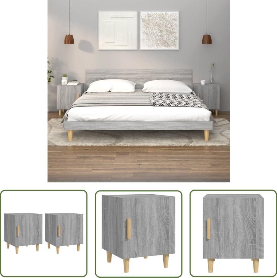 The Living Store Nachtkastje Grijs Sonoma Eiken 40 x 40 x 50 cm Hoogwaardig Hout Nachtkastje Kastje Grijze Nachtstand Houten Nachtkastje Salontafel - Foto 2