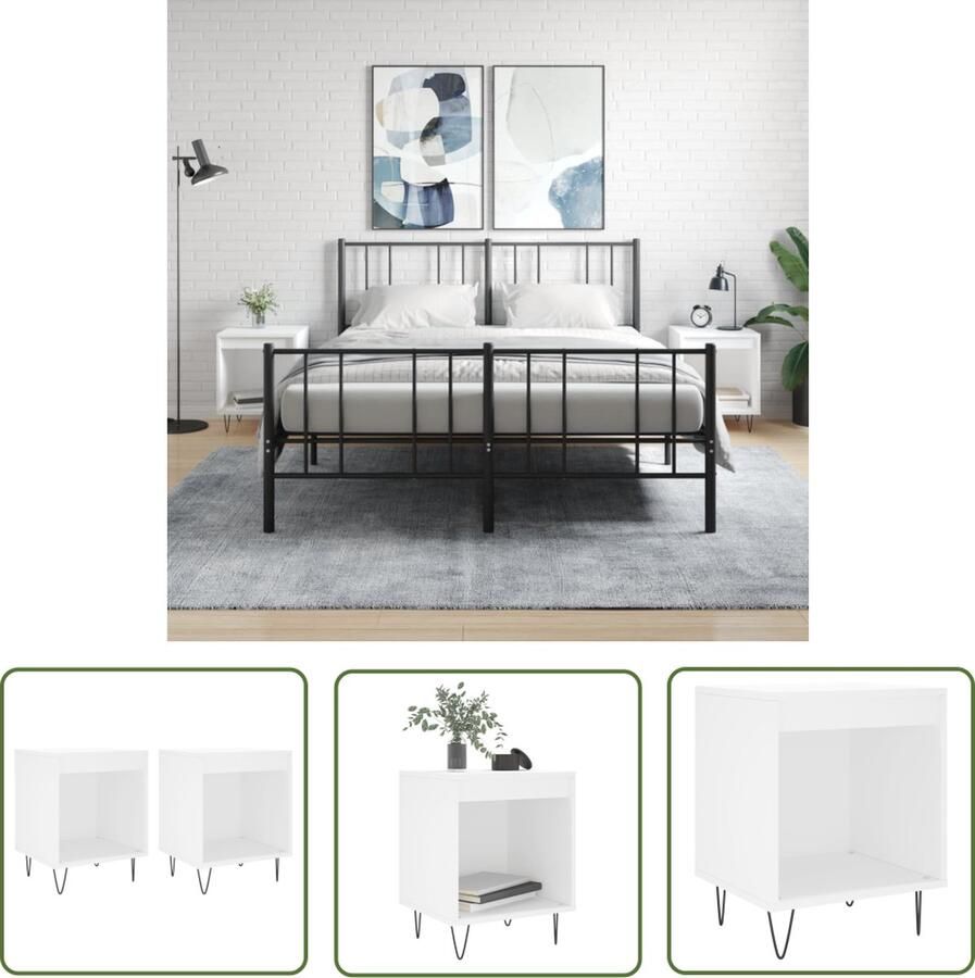 The Living Store Nachtkastjes 2 st 40x35x50 cm bewerkt hout wit Nachtkastjes Kastje Slaapkamermeubel Houten Meubel Witte Meubels