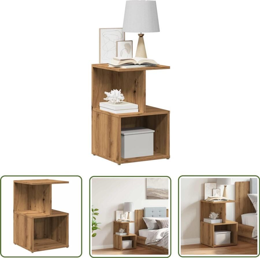 The Living Store Nachtkastje 35x35x55 cm bewerkt hout artisanaal eikenkleur Nachtaandrijftafel Kastjes Salontafel Houten Nachtlamp Bergruimte