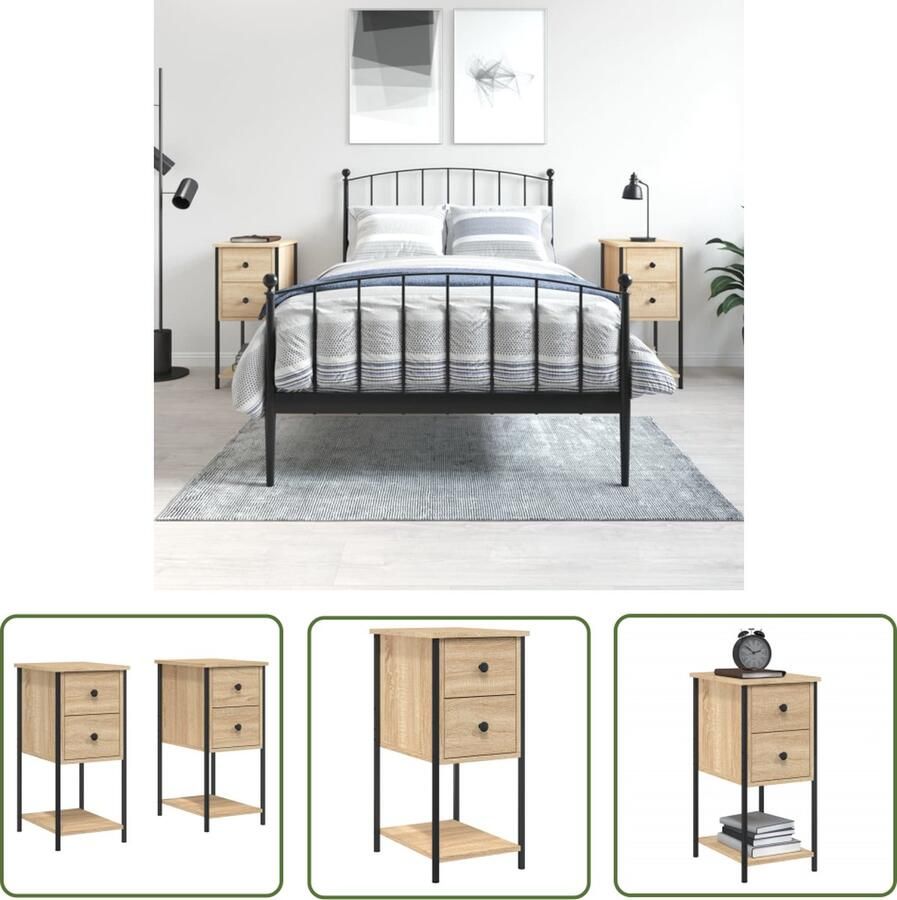 VidaXL Nachtkastjes 2 st 32x42x70 cm bewerkt hout sonoma eikenkleurig Nachtkastjes Kastjes Slaapkamers Woonkamers Houten Meubels - Foto 2