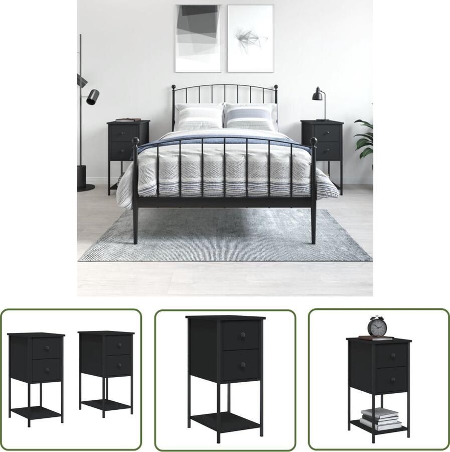 The Living Store Nachtkastjes 2 st 32x42x70 cm bewerkt hout zwart Nachtkastjes Kastjes Houten Nachtstand Metalen Nachtkast Zwarte Nachtkast - Foto 2