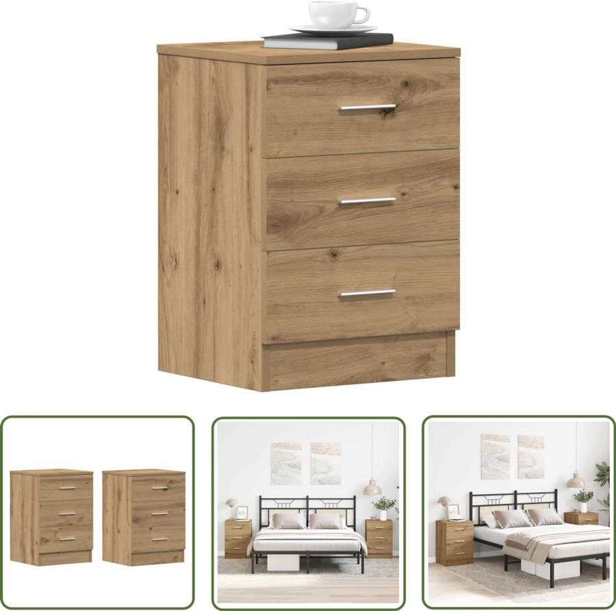 The Living Store Nachtkastjes 2 st 38x35x55cm bewerkt hout artisanaal eikenkleur Nachtkastjes Kastjes Houten Meubilair Slaapkamerdecoratie Opbergoplossing