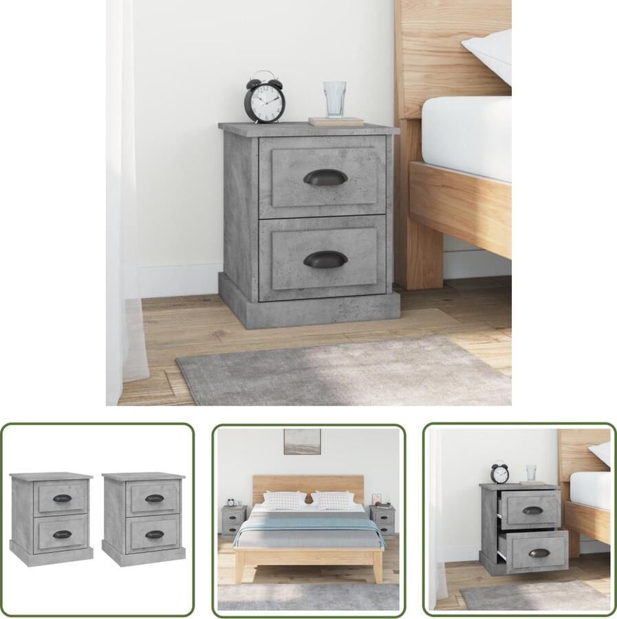 The Living Store Nachtkastjes Betongrijs 39 x 39 x 47.5 cm Duurzaam materiaal Nachtkastjes Kastjes Meubilair Slaapkamerinrichting Houten Meubels - Foto 3