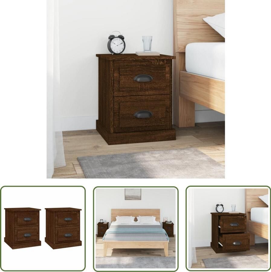 The Living Store Nachtkastjes Bruineiken 39x39x47.5 cm Duurzaam materiaal Voldoende opbergruimte Multifunctioneel ontwerp Montage vereist 2 stuks Nachtkastjes Kastjes Meubilair Bedroom Furniture Houten Meubels - Foto 3