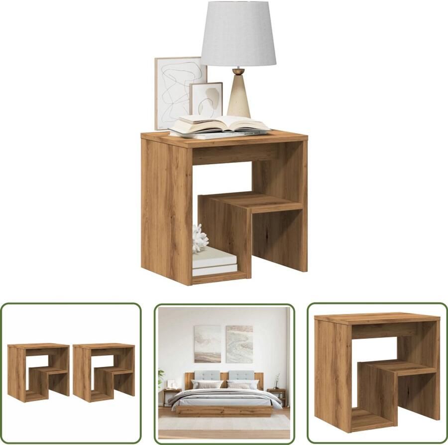 The Living Store Nachtkastjes 2 st 40x30x40 cm bewerkt hout artisanaal eiken Nachtkastjes Kastjes Slaapkamer Houten Meubilair Eiken Meubilering