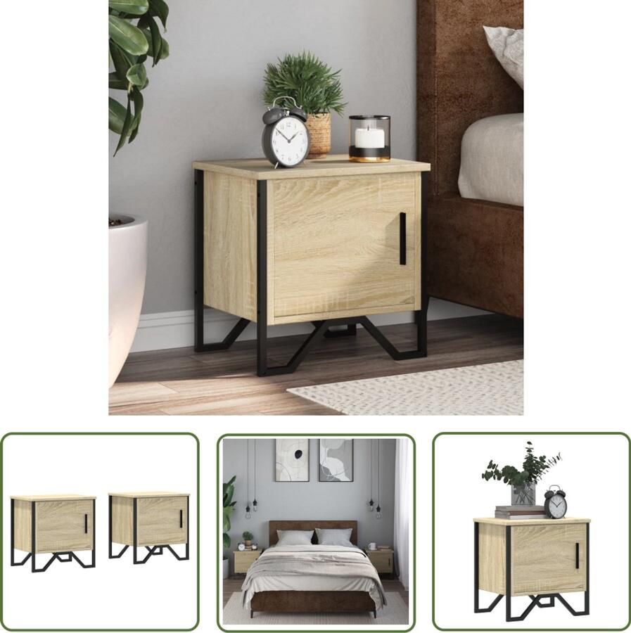 The Living Store Nachtkastjes 2 st 40x30x40 cm spaanplaat sonoma eikenkleurig Nachtkastjes Kastjes Salontafel Kamerdecoratie Houten Meubilair