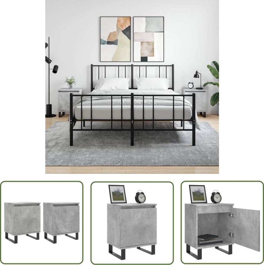 The Living Store Nachtkastjes Betongrijs 40 x 30 x 50 cm Bewerkt hout en ijzer Nachtkastjes Kastjes Slaapkamermeubel Betonlook Houten Meubel - Foto 2