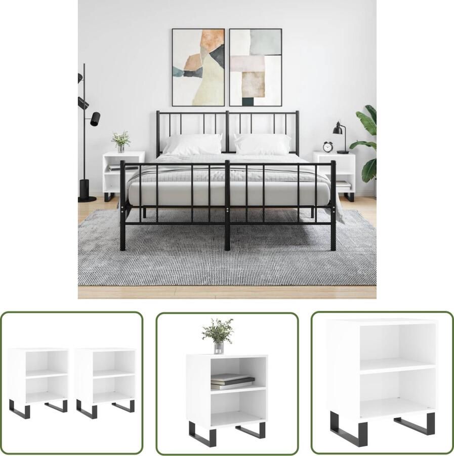 The Living Store Nachtkastjes Hoogglans wit 40 x 30 x 50 cm Bewerkt hout en ijzer Nachtkastjes Kastjes Slaapkamermeubel Houten Meubel Wit Meubel - Foto 2