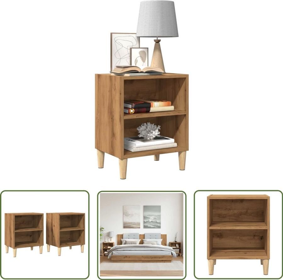 The Living Store Nachtkastjes 2 st 40x30x50cm bewerkt hout artisanaal eikenkleur Nachtkastjes Kastjes Salontafel Houten Meubilair Eiken Meubilering