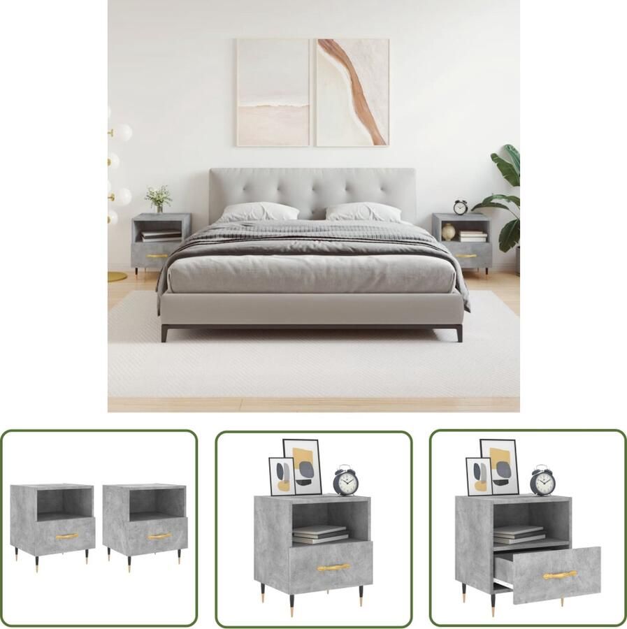 The Living Store Nachtkastjes Betongrijs Bewerkt hout 40 x 35 x 47.5 cm Duurzaam materiaal Nachtkastjes Kastjes Meubilair Slaapkamers Beton Grijs - Foto 2
