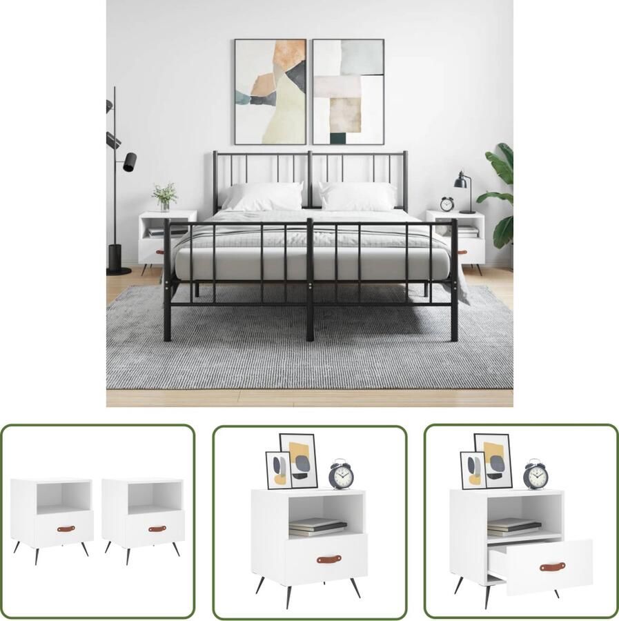 The Living Store Nachtkastjes Modern Charme Meubilair Afmetingen- 40 x 35 x 47.5 cm Ken- Duurzaam materiaal veel opbergruimte displayfunctie Kleur- Wit Nachtkastjes Kastjes Meubilair Slaapkamers Modern - Foto 3