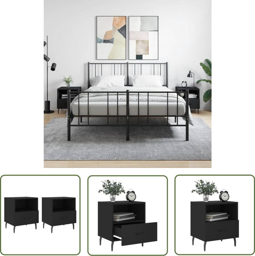 The Living Store Nachtkastjes Moderne Charme Meubels 40x35x47.5cm Zwart Nachtkastjes Kastjes Meubilair Slaapkamers Modern - Foto 2