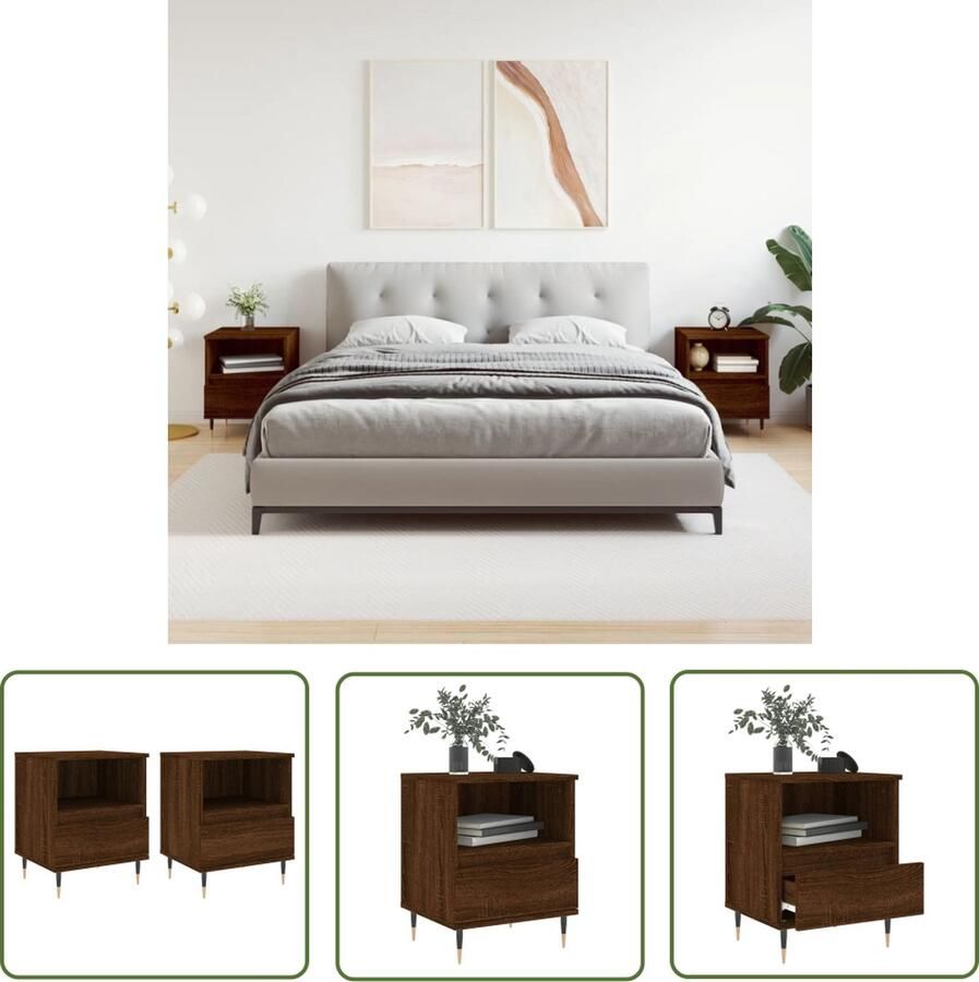 The Living Store Nachtkastjes Trendy Meubelen Afmetingen- 40x35x50cm Bruineiken Bewerkt hout Metaal Nachtkastjes Kastjes Slaapkamermeubel Houten Meubel Bruine Meubels