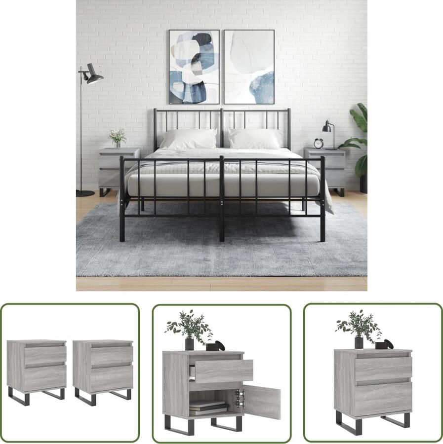 The Living Store Nachtkastjes Trendy Meubelen Afmeting- 40 x 35 x 50 cm Ken- Grijs Sonoma Eiken 2 stuks Nachtkastjes Kastjes Salontafel Slaapkamerinrichting Houten Meubel