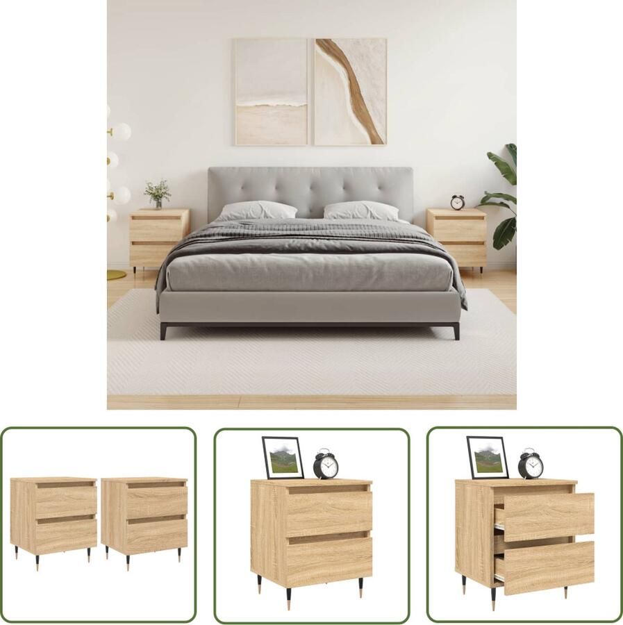 The Living Store Nachtkastjes Sonoma Eiken Set van 2 40x35x50 cm Bewerkt Hout Montage Vereist Nachtkastjes Kastjes Salontafel Houten Nachtlamp Bedroom Furniture - Foto 2