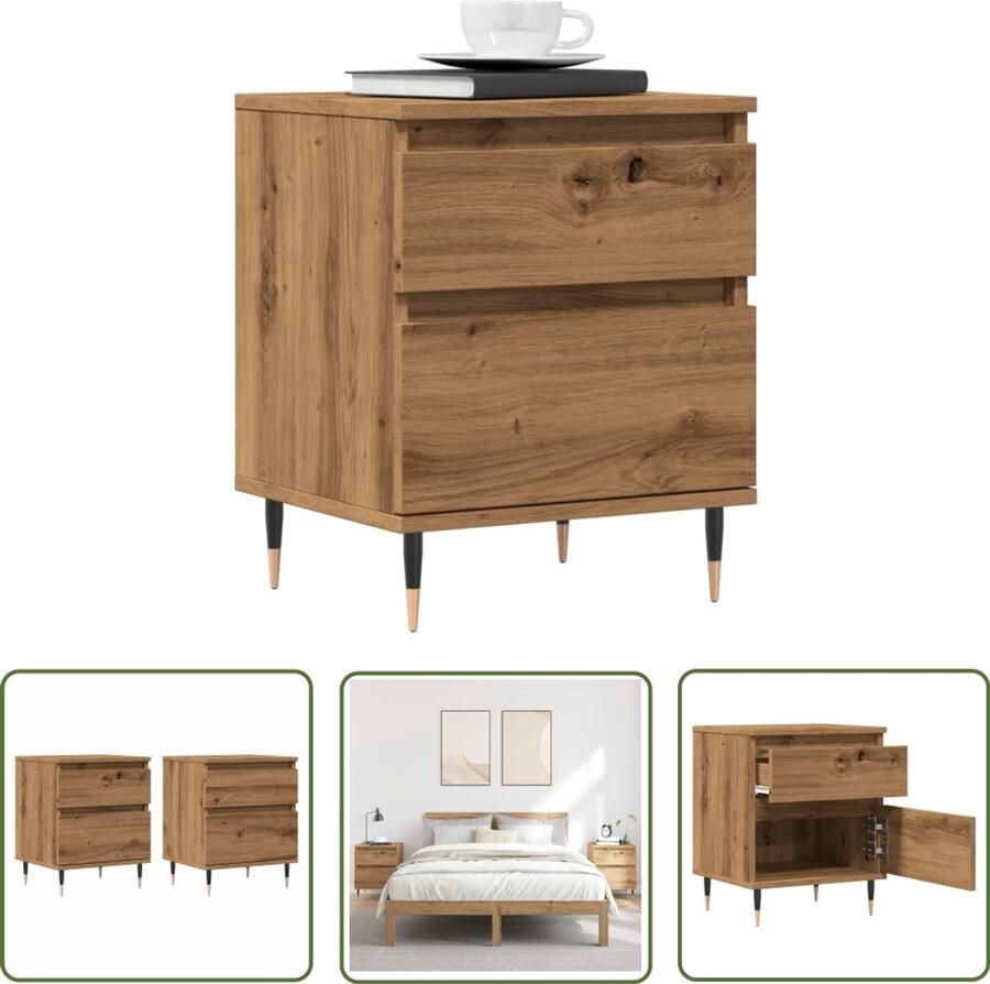 The Living Store Nachtkastjes 2 st 40x35x50cm bewerkt hout artisanaal eikenkleur Nachtkastjes Kastjes Slaapkamerdecoratie Houten Meubilair Eiken Kleur