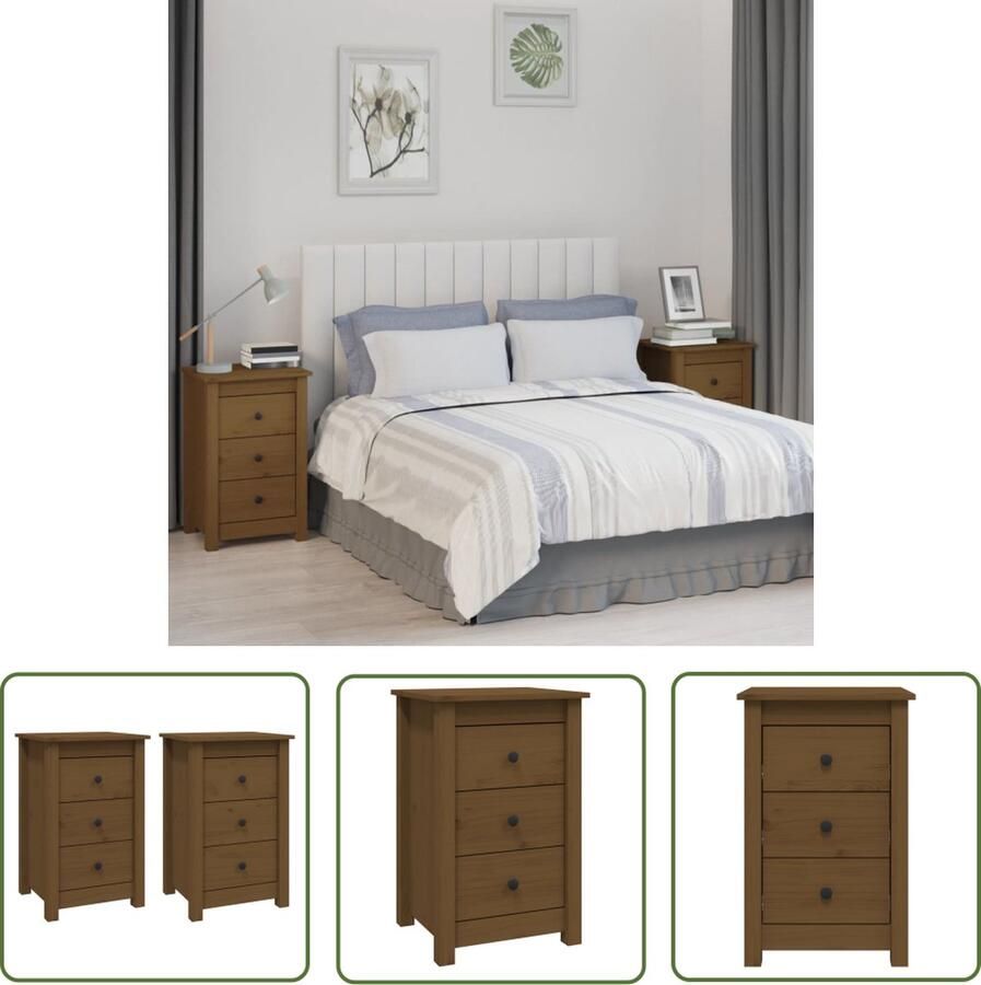 The Living Store Nachtkastjes 2 st 40x35x61 5 cm massief grenenhout honingbruin Nachtkastjes Kastjes Houten Nachtkastjes Nachtkastje Slaapkamersdecoratie - Foto 2