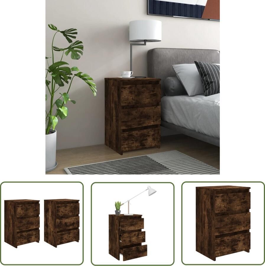 The Living Store Nachtkastjes 2 st 40x35x62 5 cm bewerkt hout gerookt eikenkleur Nachtkastjes Kastjes Houten Meubilair Bruine Meubels Slaapkamers - Foto 2