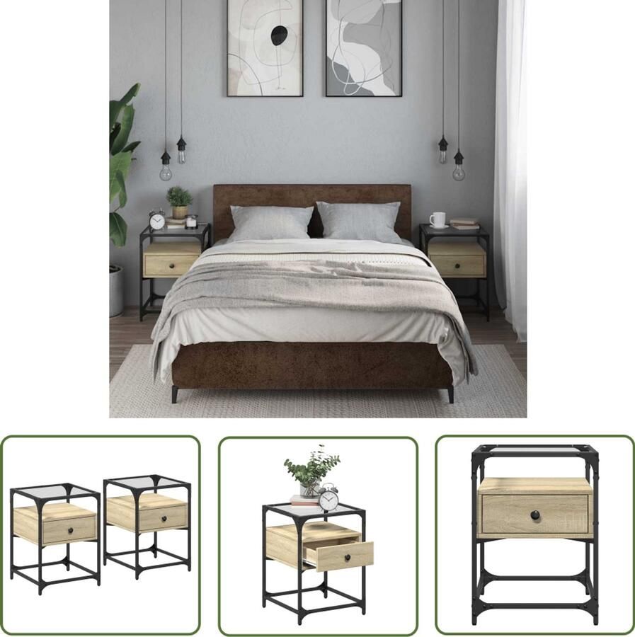 The Living Store Nachtkastjes 2 st 40x40x55 cm bewerkt hout sonoma eikenkleurig Nachtkastjes Kastjes Bedroom Furniture Living Room Furniture Houten Meubilair