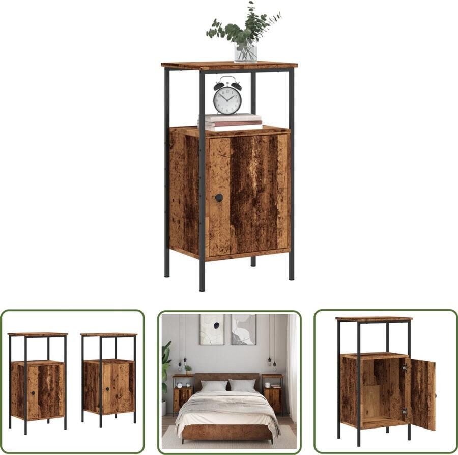 The Living Store Nachtkastjes 2 st 41x31x80 cm bewerkt hout oud houtkleurig Nachtkastjes Kastjes Slaapkamerdecoratie Houten Meubilair Vintage Meubels