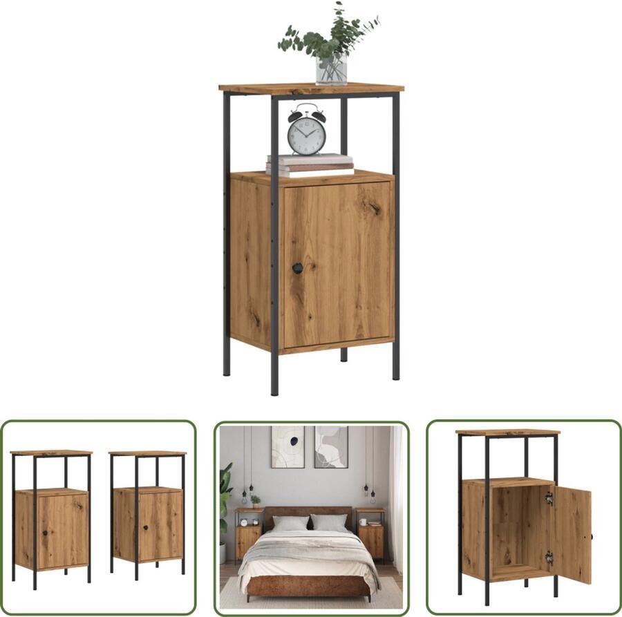 The Living Store Nachtkastjes 2 st 41x31x80cm bewerkt hout artisanaal eikenkleur Nachtkastjes Kastjes Salontafel Houten Meubel Eiken Kleur