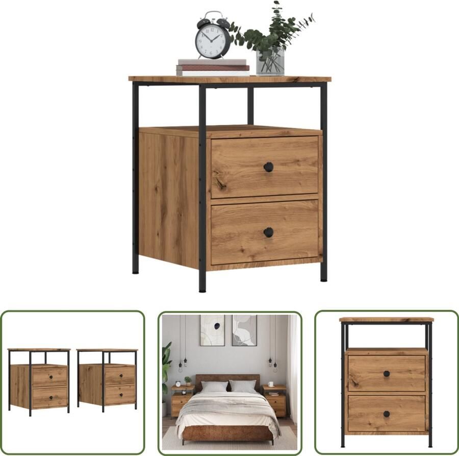 The Living Store Nachtkastjes 2 st 44x45x60cm bewerkt hout artisanaal eikenkleur Nachtkastjes Kastjes Slaapkamerdecoratie Houten Meubilair Eiken Kleur
