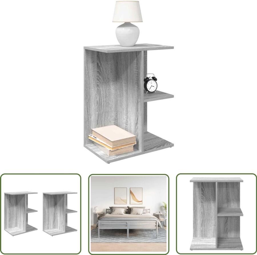 The Living Store Nachtkastjes 2 st 46 5x29x61 cm bewerkt hout grijs sonoma eiken Nachtkastjes Kastjes Slaapkamer Meubilair Houten Meubels Grijze Meubels
