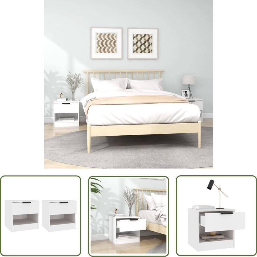 The Living Store Nachtkastjes Elegant Meubels 40 x 39 x 40 cm Kleur- Wit Nachtkastjes Kastjes Meubilair Slaapkamers Houten Meubels - Foto 2