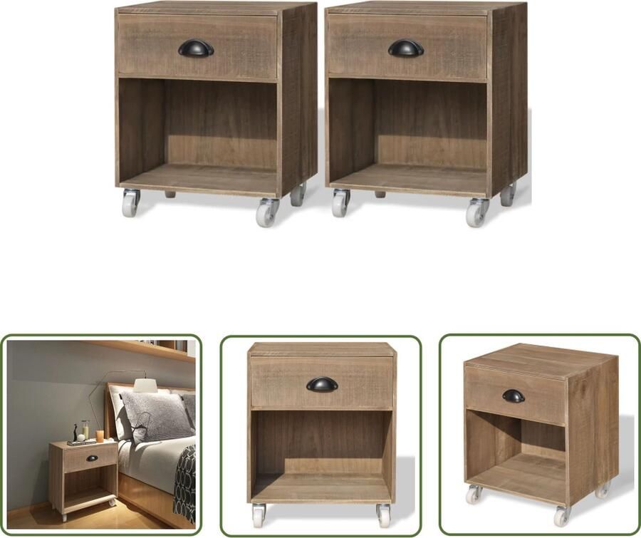 The Living Store Nachtkastjes Set Massief Hout 38 x 31.5 x 46.5 cm Bruin Nachtkastjes Kastjes Salontafel Tv Tafel Sidetable - Foto 2