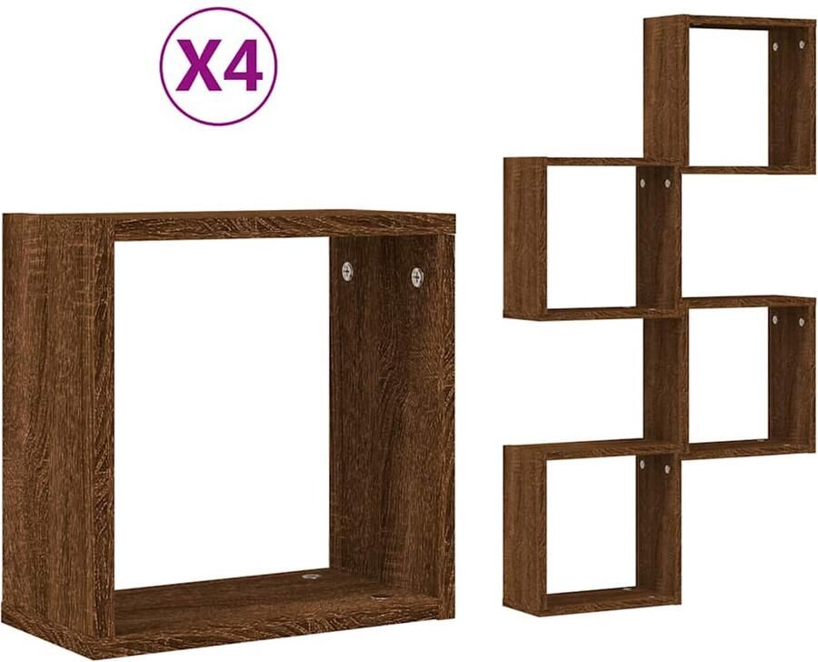 The Living Store Wandschappen kubus 4 st 30x15x30 cm sonoma bruin eikenkleurig Wandplank Kasten Opbergkast Wanddecoratie Houten Plank
