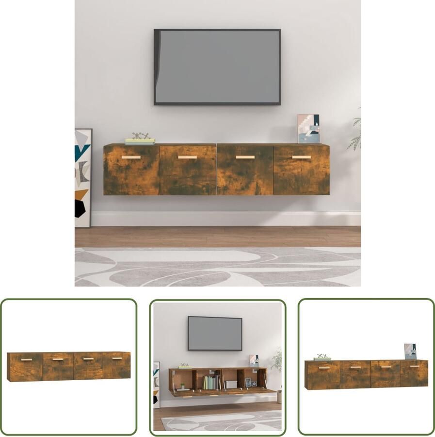 The Living Store Wandkast Hangkast Afmetingen- 80 x 35 x 36.5 cm Kleur- Gerookt eiken Materiaal- Bewerkt hout Wandkast Kastjes Bergruimte Houten Kast Bruine Kast - Foto 2