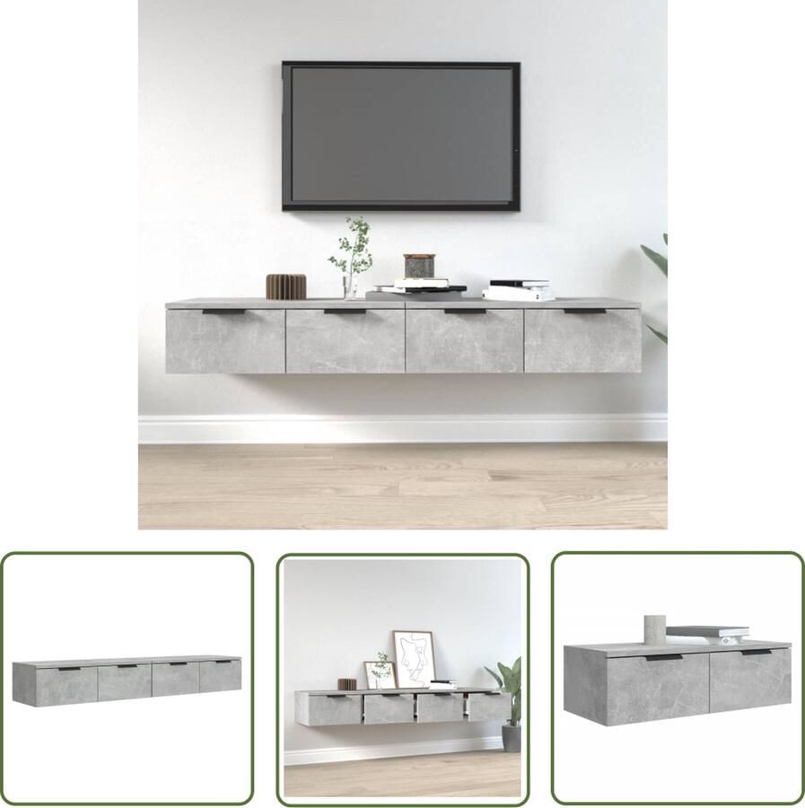 The Living Store Wandkasten 2 st 68x30x20 cm bewerkt hout betongrijs Wandkast Betonnen Kast Houtsoort Decoratief Item Bergruimte