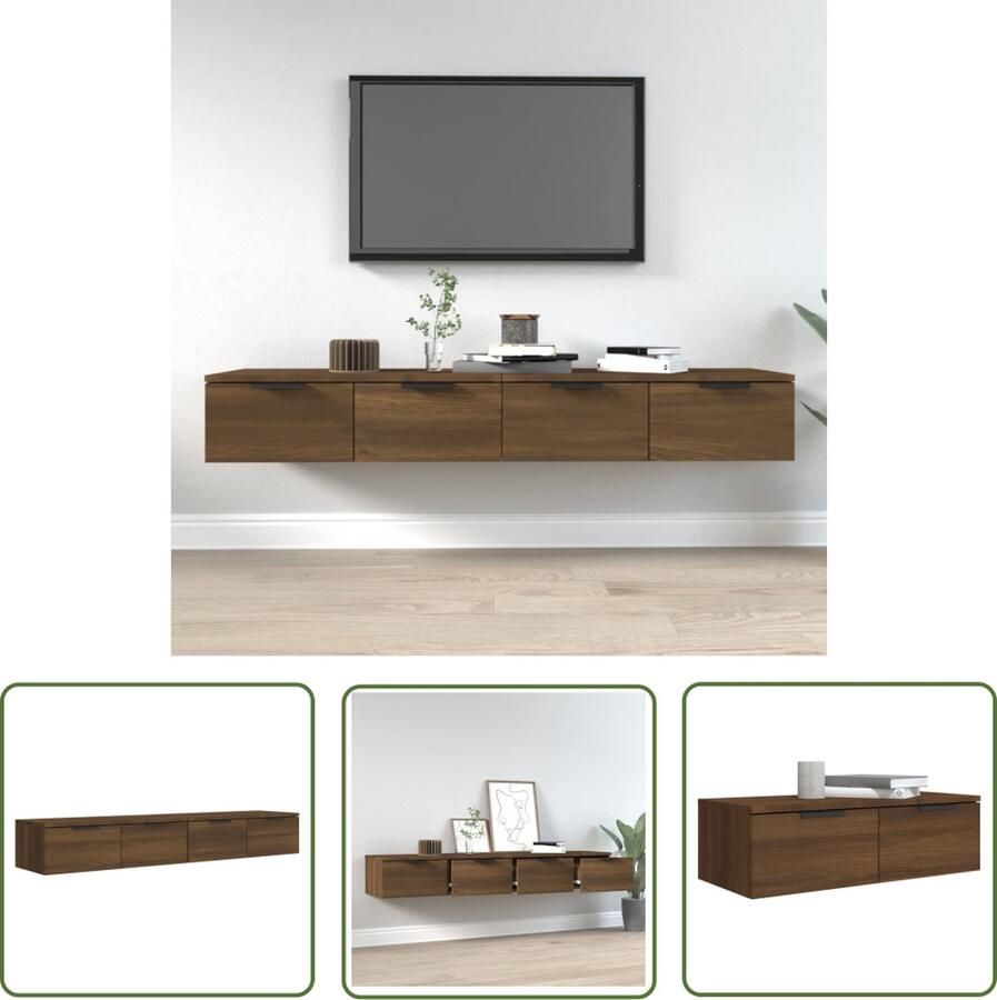 The Living Store Wandkasten 2 st 68x30x20 cm bewerkt hout bruin eikenkleur Wandkast Kastjes Opbergruimte Bruineiken Houtsoort